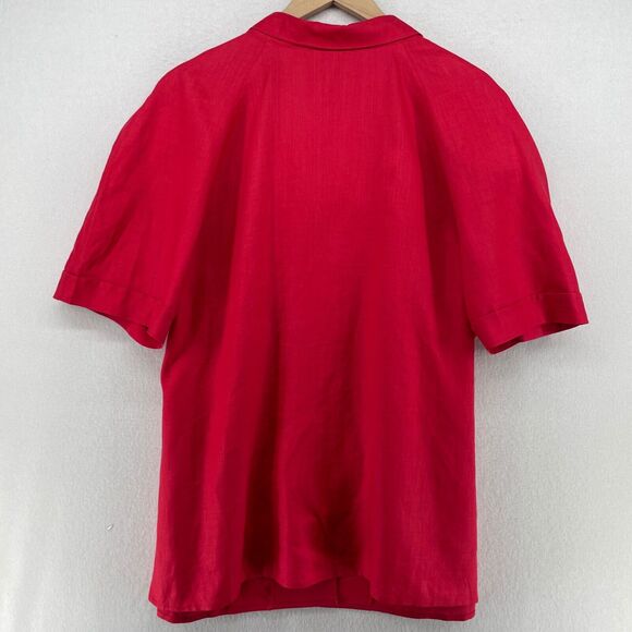 REGINA PORTER Top Women 18 Linen Button Front Collared Short Sleeve Red VTG - Picture 2 of 15
